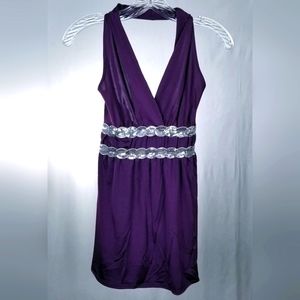 Vintage Y2K Purple Silver Sequin Babydoll Halter Top Charlotte Russe Size S